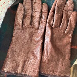 Brown Leather Full-Fingered Gloves